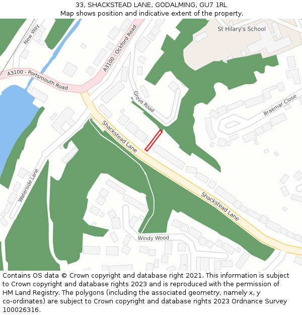 33, SHACKSTEAD LANE, GODALMING, GU7 1RL: Location map and indicative extent of plot
