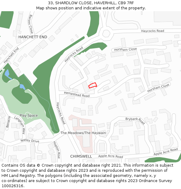 33, SHARDLOW CLOSE, HAVERHILL, CB9 7RF: Location map and indicative extent of plot