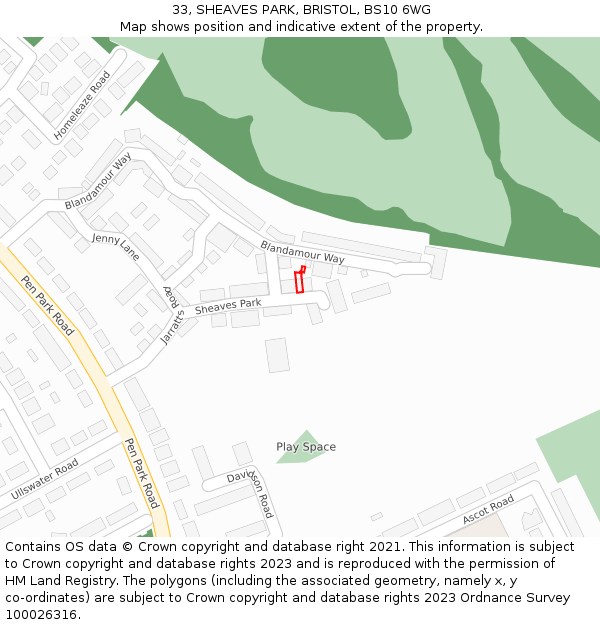 33, SHEAVES PARK, BRISTOL, BS10 6WG: Location map and indicative extent of plot