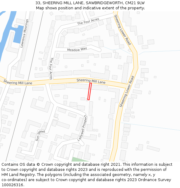 33, SHEERING MILL LANE, SAWBRIDGEWORTH, CM21 9LW: Location map and indicative extent of plot