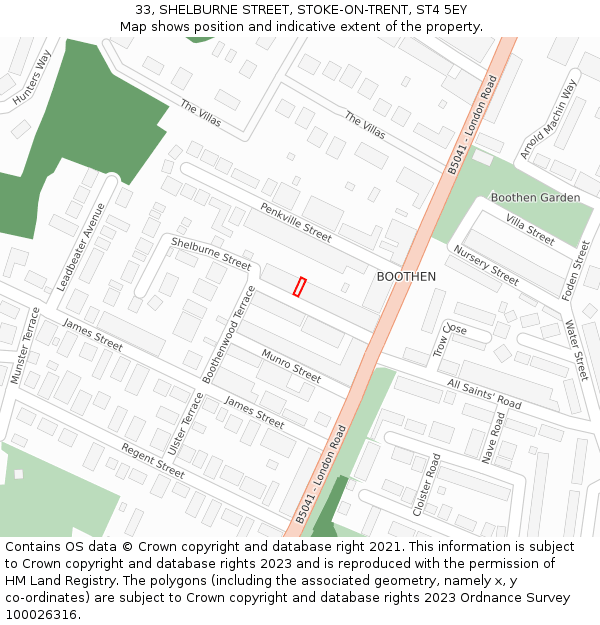 33, SHELBURNE STREET, STOKE-ON-TRENT, ST4 5EY: Location map and indicative extent of plot