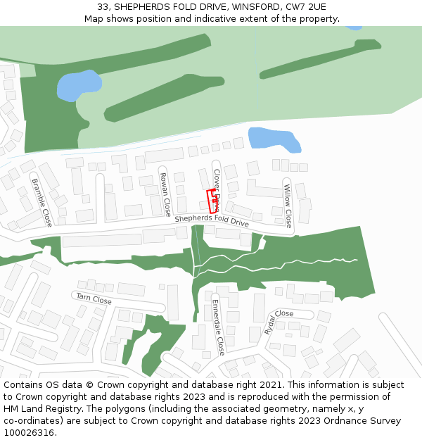33, SHEPHERDS FOLD DRIVE, WINSFORD, CW7 2UE: Location map and indicative extent of plot
