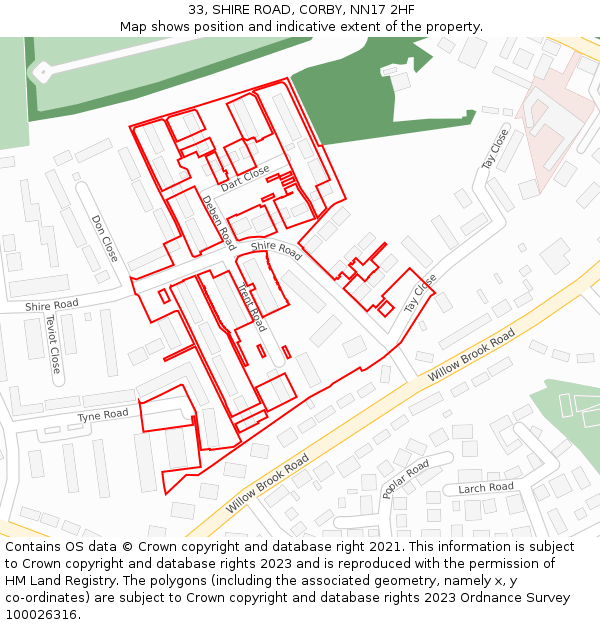 33, SHIRE ROAD, CORBY, NN17 2HF: Location map and indicative extent of plot