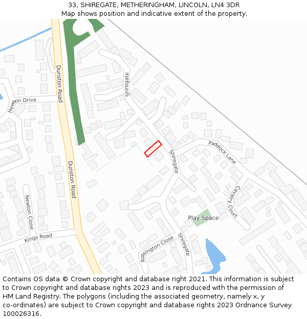 33, SHIREGATE, METHERINGHAM, LINCOLN, LN4 3DR: Location map and indicative extent of plot