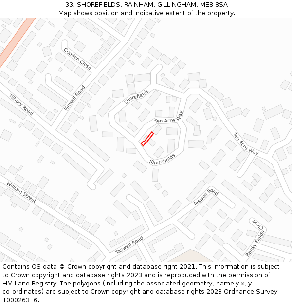 33, SHOREFIELDS, RAINHAM, GILLINGHAM, ME8 8SA: Location map and indicative extent of plot