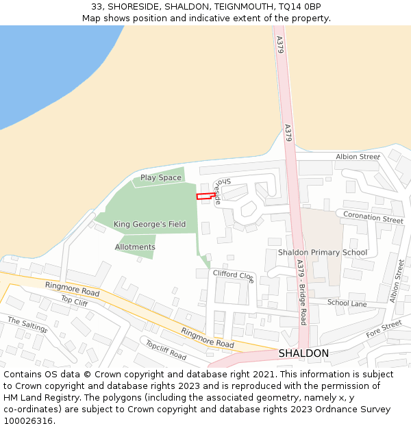 33, SHORESIDE, SHALDON, TEIGNMOUTH, TQ14 0BP: Location map and indicative extent of plot