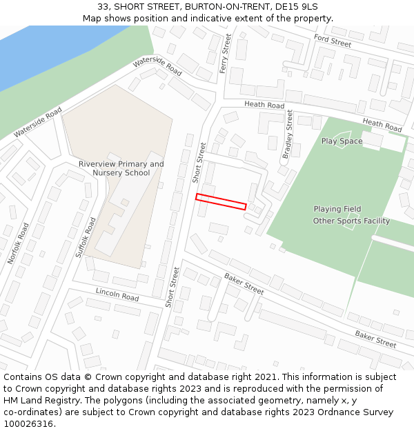 33, SHORT STREET, BURTON-ON-TRENT, DE15 9LS: Location map and indicative extent of plot