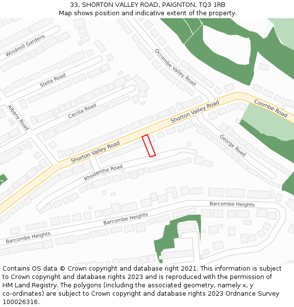 33, SHORTON VALLEY ROAD, PAIGNTON, TQ3 1RB: Location map and indicative extent of plot