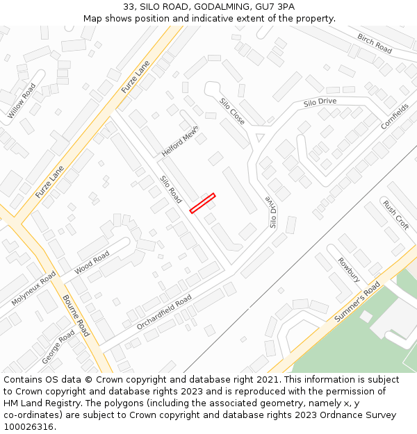 33, SILO ROAD, GODALMING, GU7 3PA: Location map and indicative extent of plot