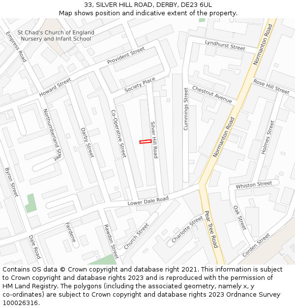 33, SILVER HILL ROAD, DERBY, DE23 6UL: Location map and indicative extent of plot