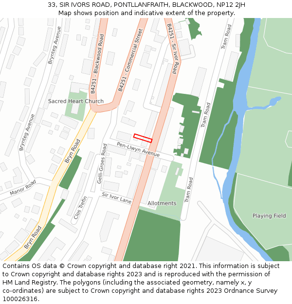 33, SIR IVORS ROAD, PONTLLANFRAITH, BLACKWOOD, NP12 2JH: Location map and indicative extent of plot