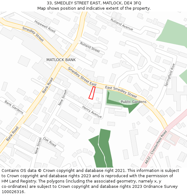 33, SMEDLEY STREET EAST, MATLOCK, DE4 3FQ: Location map and indicative extent of plot