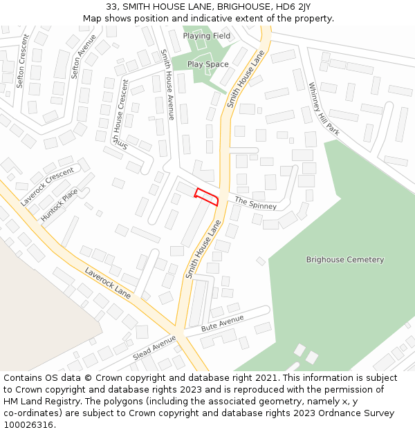 33, SMITH HOUSE LANE, BRIGHOUSE, HD6 2JY: Location map and indicative extent of plot
