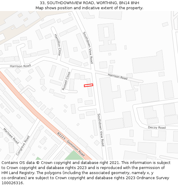 33, SOUTHDOWNVIEW ROAD, WORTHING, BN14 8NH: Location map and indicative extent of plot