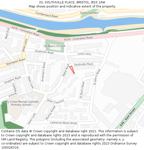 33, SOUTHVILLE PLACE, BRISTOL, BS3 1AW: Location map and indicative extent of plot