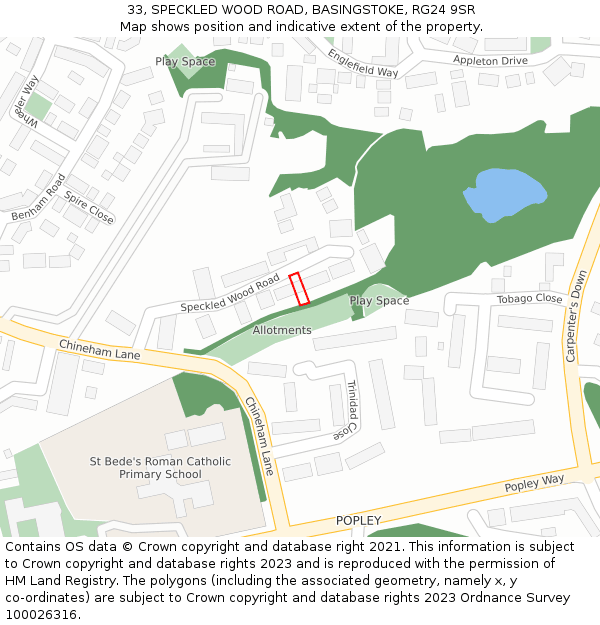 33, SPECKLED WOOD ROAD, BASINGSTOKE, RG24 9SR: Location map and indicative extent of plot
