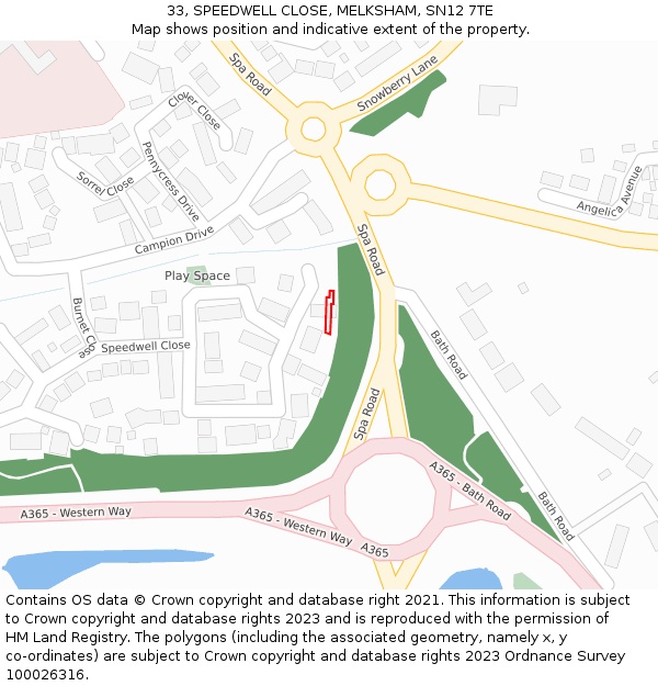 33, SPEEDWELL CLOSE, MELKSHAM, SN12 7TE: Location map and indicative extent of plot