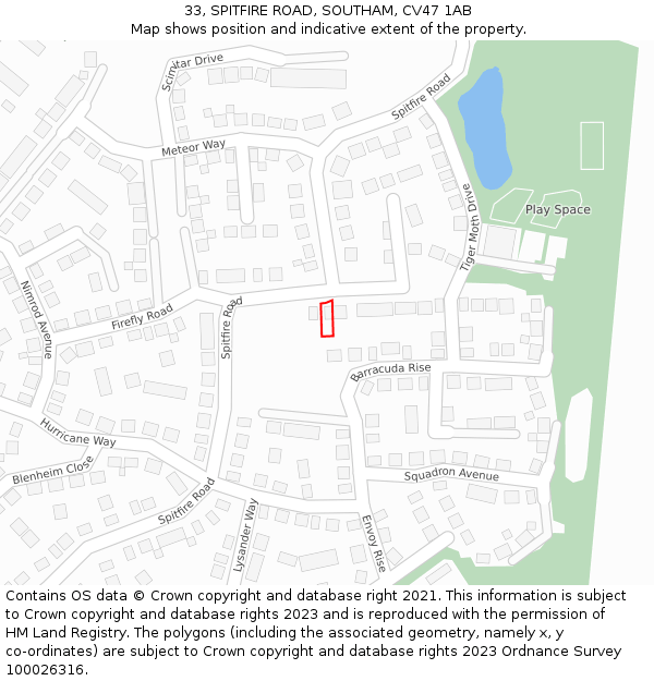 33, SPITFIRE ROAD, SOUTHAM, CV47 1AB: Location map and indicative extent of plot