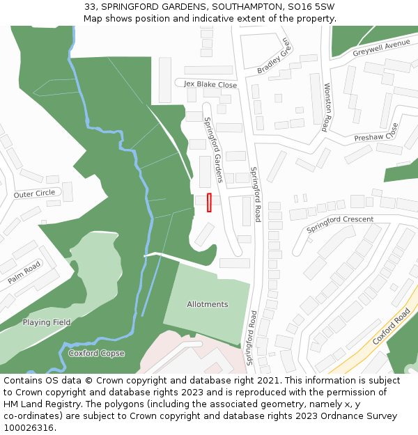 33, SPRINGFORD GARDENS, SOUTHAMPTON, SO16 5SW: Location map and indicative extent of plot