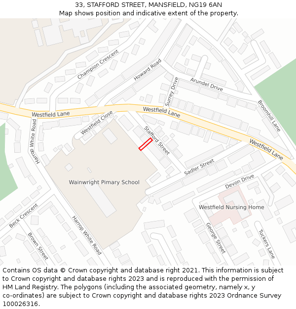 33, STAFFORD STREET, MANSFIELD, NG19 6AN: Location map and indicative extent of plot