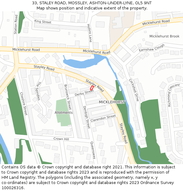 33, STALEY ROAD, MOSSLEY, ASHTON-UNDER-LYNE, OL5 9NT: Location map and indicative extent of plot