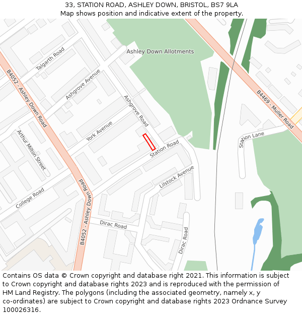 33, STATION ROAD, ASHLEY DOWN, BRISTOL, BS7 9LA: Location map and indicative extent of plot