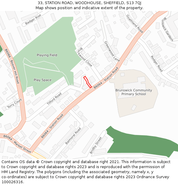 33, STATION ROAD, WOODHOUSE, SHEFFIELD, S13 7QJ: Location map and indicative extent of plot