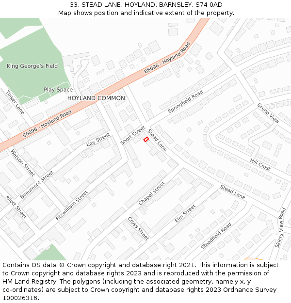 33, STEAD LANE, HOYLAND, BARNSLEY, S74 0AD: Location map and indicative extent of plot