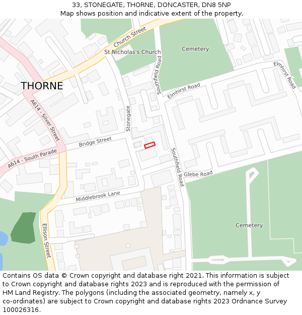 33, STONEGATE, THORNE, DONCASTER, DN8 5NP: Location map and indicative extent of plot
