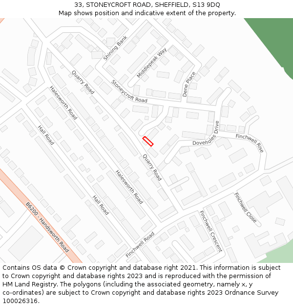 33, STONEYCROFT ROAD, SHEFFIELD, S13 9DQ: Location map and indicative extent of plot