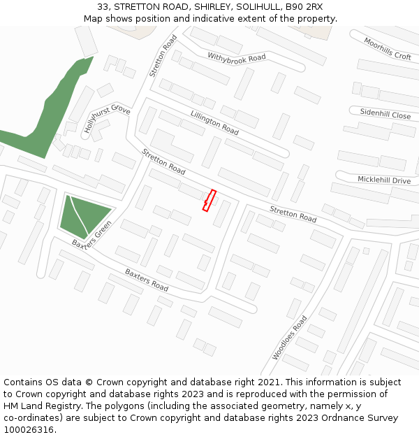 33, STRETTON ROAD, SHIRLEY, SOLIHULL, B90 2RX: Location map and indicative extent of plot