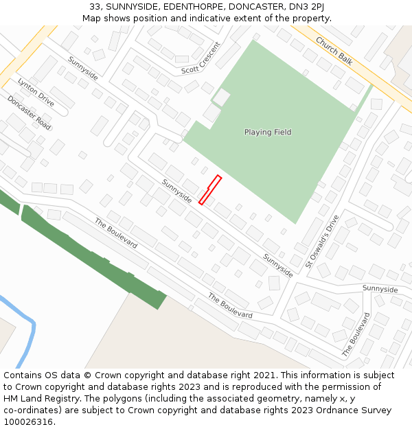 33, SUNNYSIDE, EDENTHORPE, DONCASTER, DN3 2PJ: Location map and indicative extent of plot