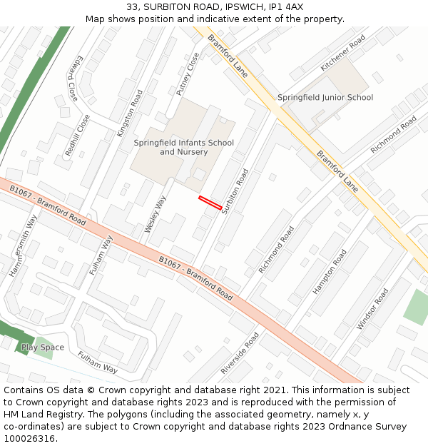 33, SURBITON ROAD, IPSWICH, IP1 4AX: Location map and indicative extent of plot
