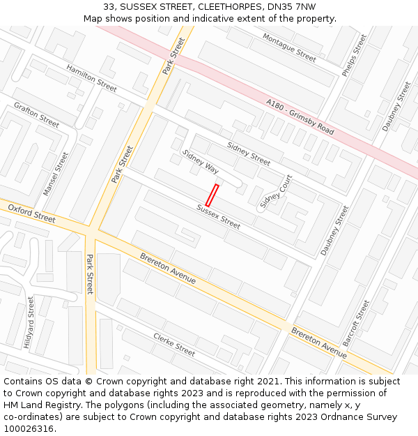 33, SUSSEX STREET, CLEETHORPES, DN35 7NW: Location map and indicative extent of plot
