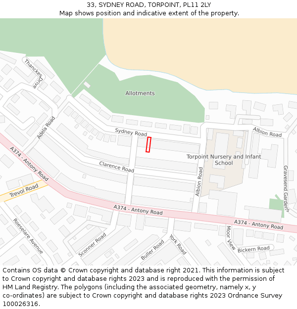 33, SYDNEY ROAD, TORPOINT, PL11 2LY: Location map and indicative extent of plot