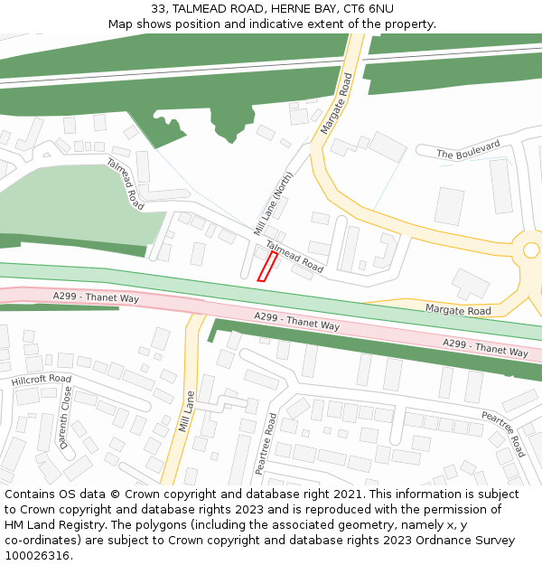33, TALMEAD ROAD, HERNE BAY, CT6 6NU: Location map and indicative extent of plot