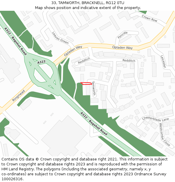 33, TAMWORTH, BRACKNELL, RG12 0TU: Location map and indicative extent of plot