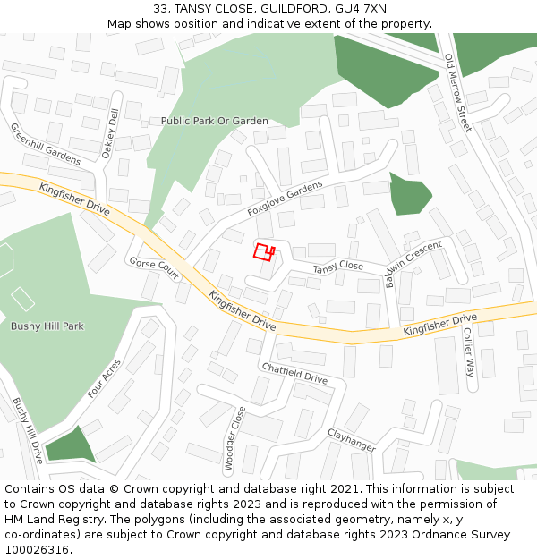 33, TANSY CLOSE, GUILDFORD, GU4 7XN: Location map and indicative extent of plot