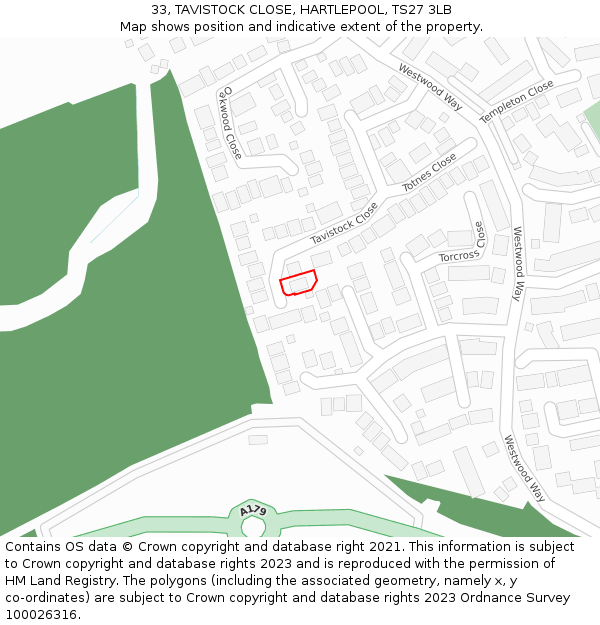 33, TAVISTOCK CLOSE, HARTLEPOOL, TS27 3LB: Location map and indicative extent of plot