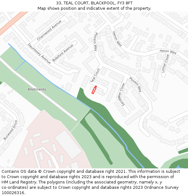 33, TEAL COURT, BLACKPOOL, FY3 8FT: Location map and indicative extent of plot