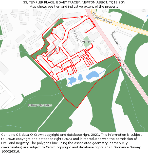 33, TEMPLER PLACE, BOVEY TRACEY, NEWTON ABBOT, TQ13 9GN: Location map and indicative extent of plot