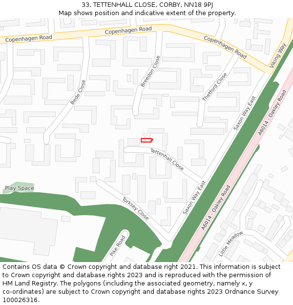 33, TETTENHALL CLOSE, CORBY, NN18 9PJ: Location map and indicative extent of plot