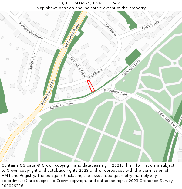 33, THE ALBANY, IPSWICH, IP4 2TP: Location map and indicative extent of plot
