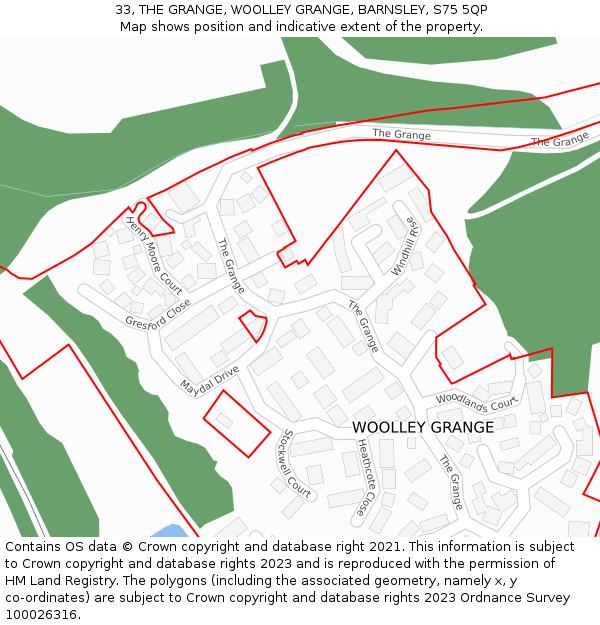 33, THE GRANGE, WOOLLEY GRANGE, BARNSLEY, S75 5QP: Location map and indicative extent of plot