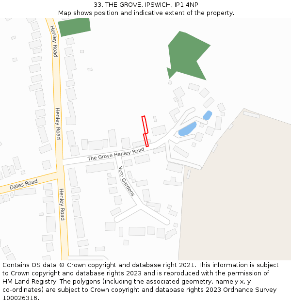 33, THE GROVE, IPSWICH, IP1 4NP: Location map and indicative extent of plot