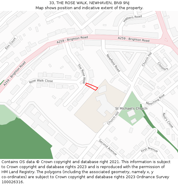 33, THE ROSE WALK, NEWHAVEN, BN9 9NJ: Location map and indicative extent of plot