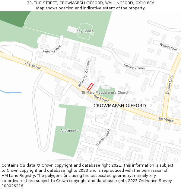33, THE STREET, CROWMARSH GIFFORD, WALLINGFORD, OX10 8EA: Location map and indicative extent of plot