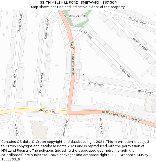 33, THIMBLEMILL ROAD, SMETHWICK, B67 5QP: Location map and indicative extent of plot
