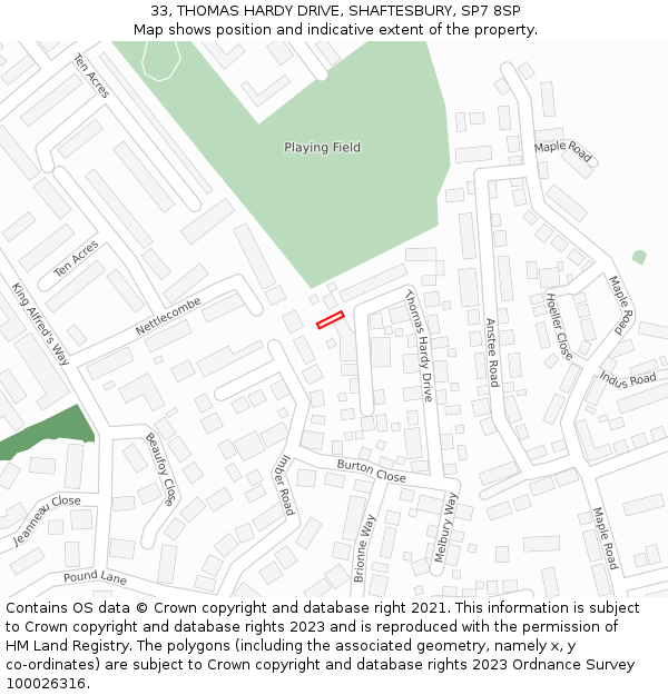 33, THOMAS HARDY DRIVE, SHAFTESBURY, SP7 8SP: Location map and indicative extent of plot