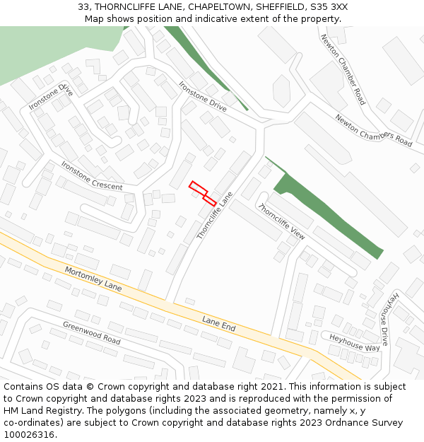 33, THORNCLIFFE LANE, CHAPELTOWN, SHEFFIELD, S35 3XX: Location map and indicative extent of plot